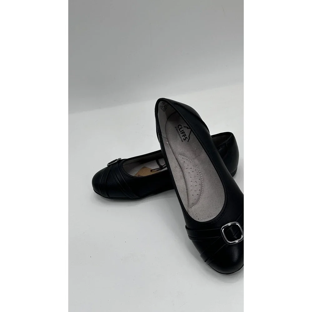 Cliffs White Mountain Calming Black Wide Width Buckle Ballet Flats Size 8.5W NWT
